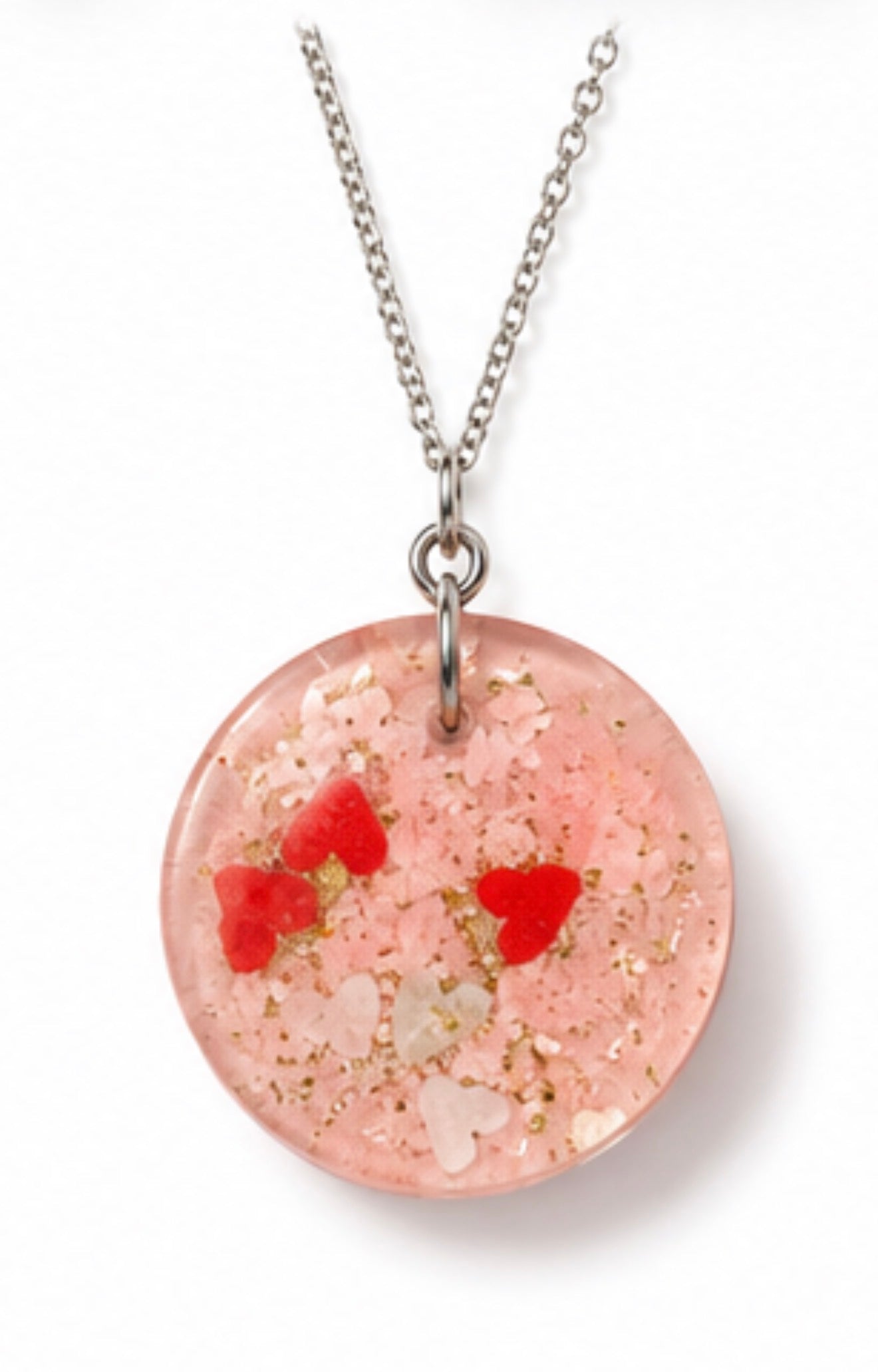 Pink Heart Circle Pendant Necklace