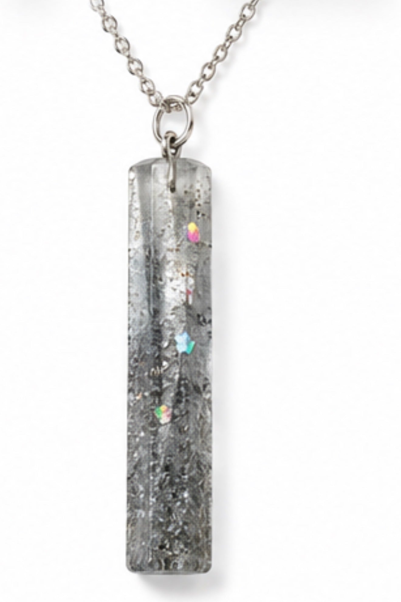 Silver Glitter Bar Pendant Necklace