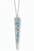 Holographic pieces and silver glitter with white backround. long oblique shaped 
