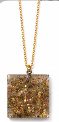 Gold Foil Flake Square Pendant Necklace