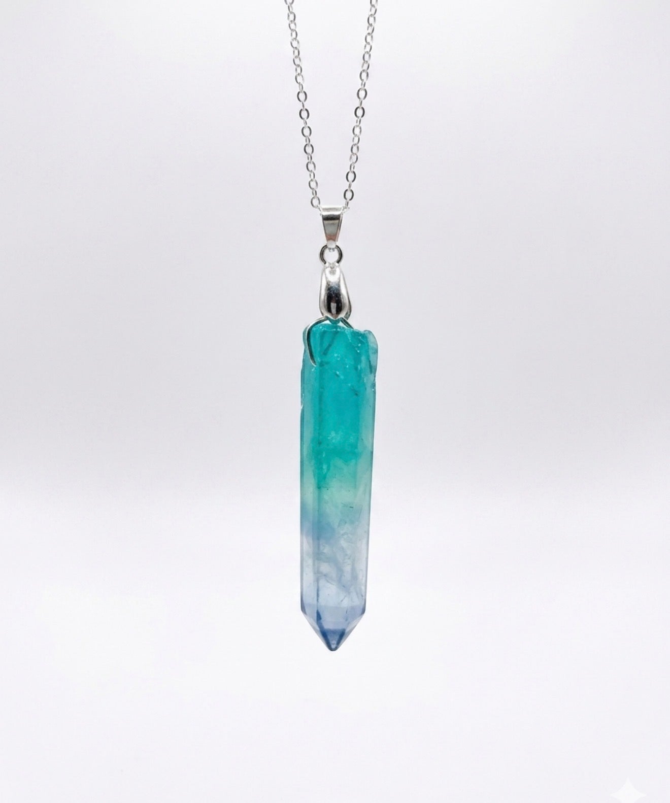 Teal Blue Healing Crystal Pendant Necklace