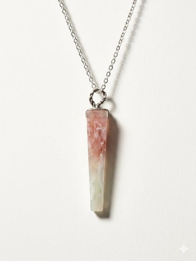 Light Pink Ivory Dried Flower Crystal Point Pendant Necklace