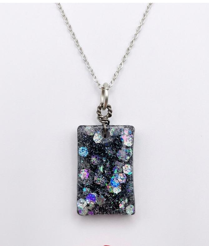 Galaxy Black Holographic Rectangle Pendant Necklace